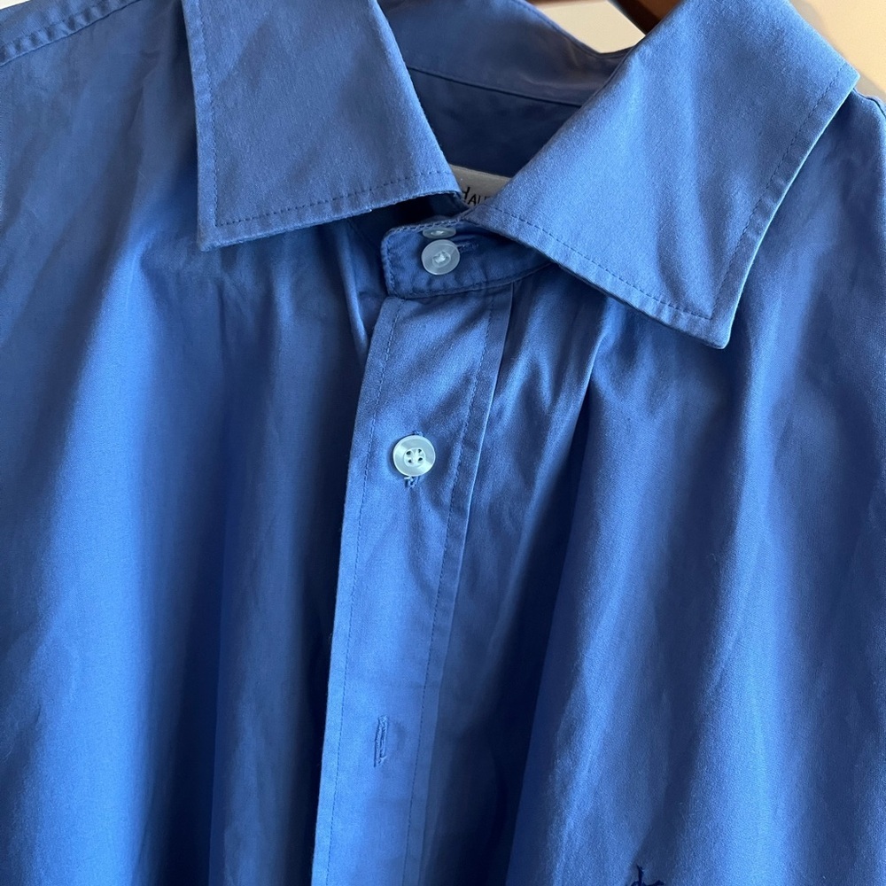 Vintage Men’s YSL French Blue Embroidered Logo Buttondown Shirt - Picture 3 of 5